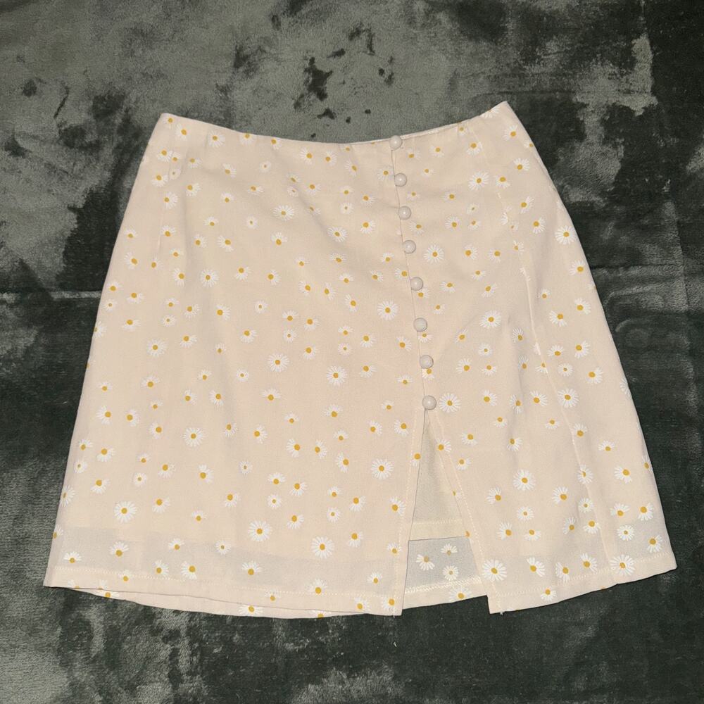 Princess‎ Polly Mini Skirt Womens US 0 Beige Daisy Floral Print Coquette Preppy